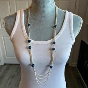 Women NWOT WHBM Long Multi Strand Blue or Green Silver Tone Necklace
